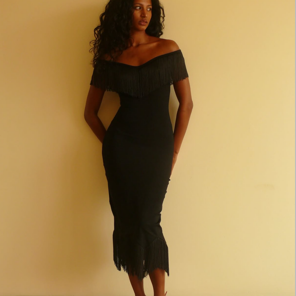 BY ELLEN WITH LOVE Fringe Midi Dress