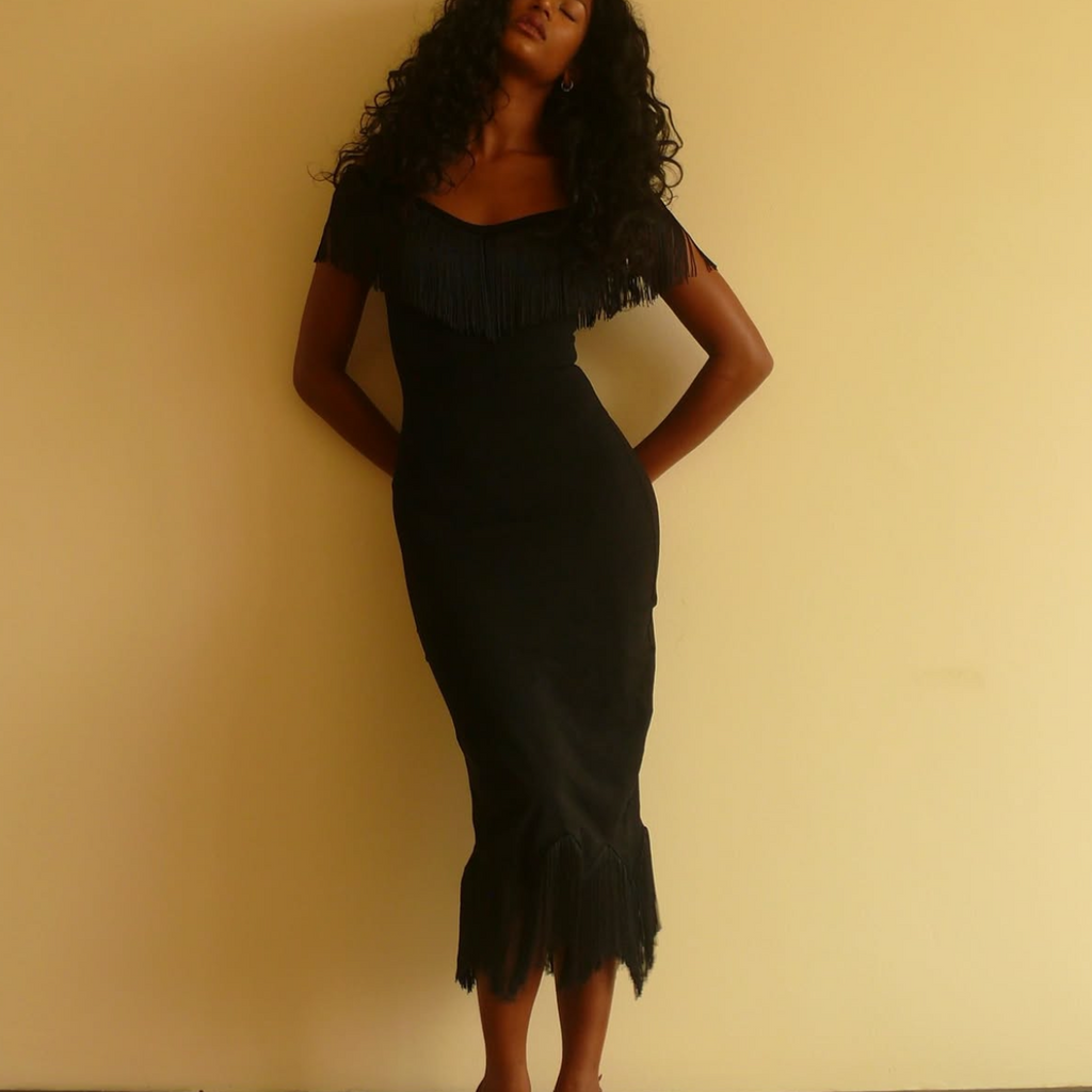 BY ELLEN WITH LOVE Fringe Midi Dress