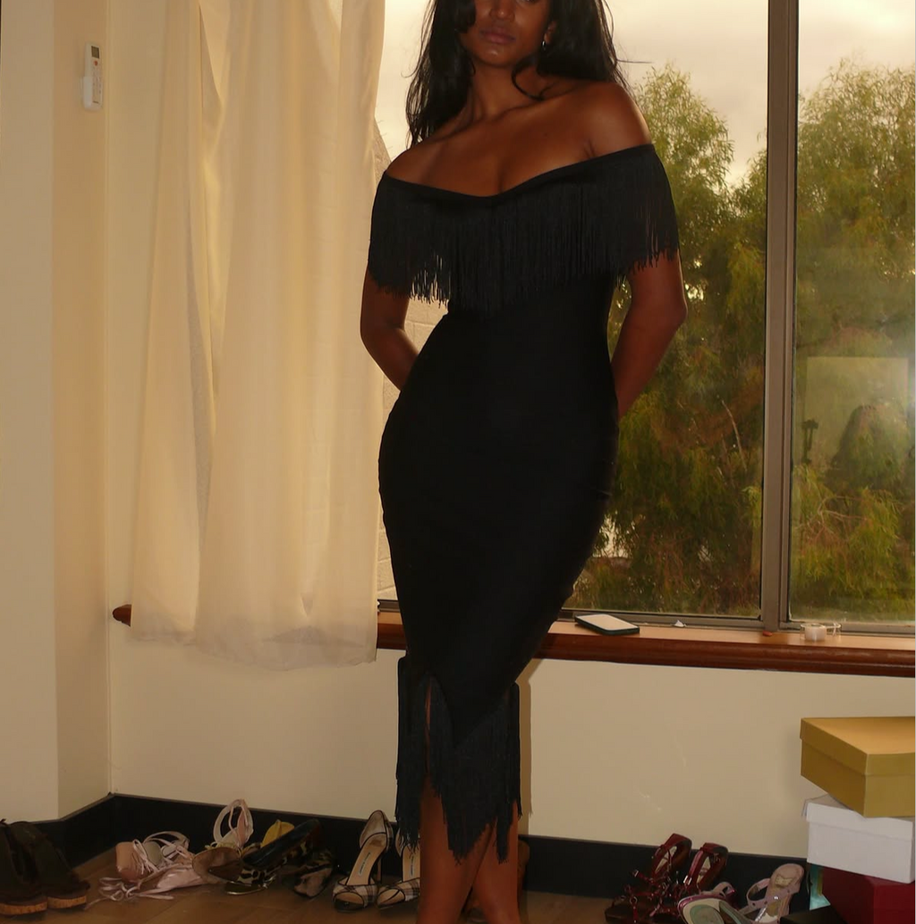 BY ELLEN WITH LOVE Fringe Midi Dress