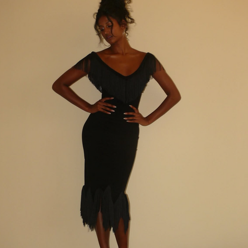 BY ELLEN WITH LOVE Fringe Midi Dress