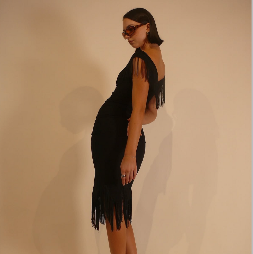 BY ELLEN WITH LOVE Fringe Midi Dress