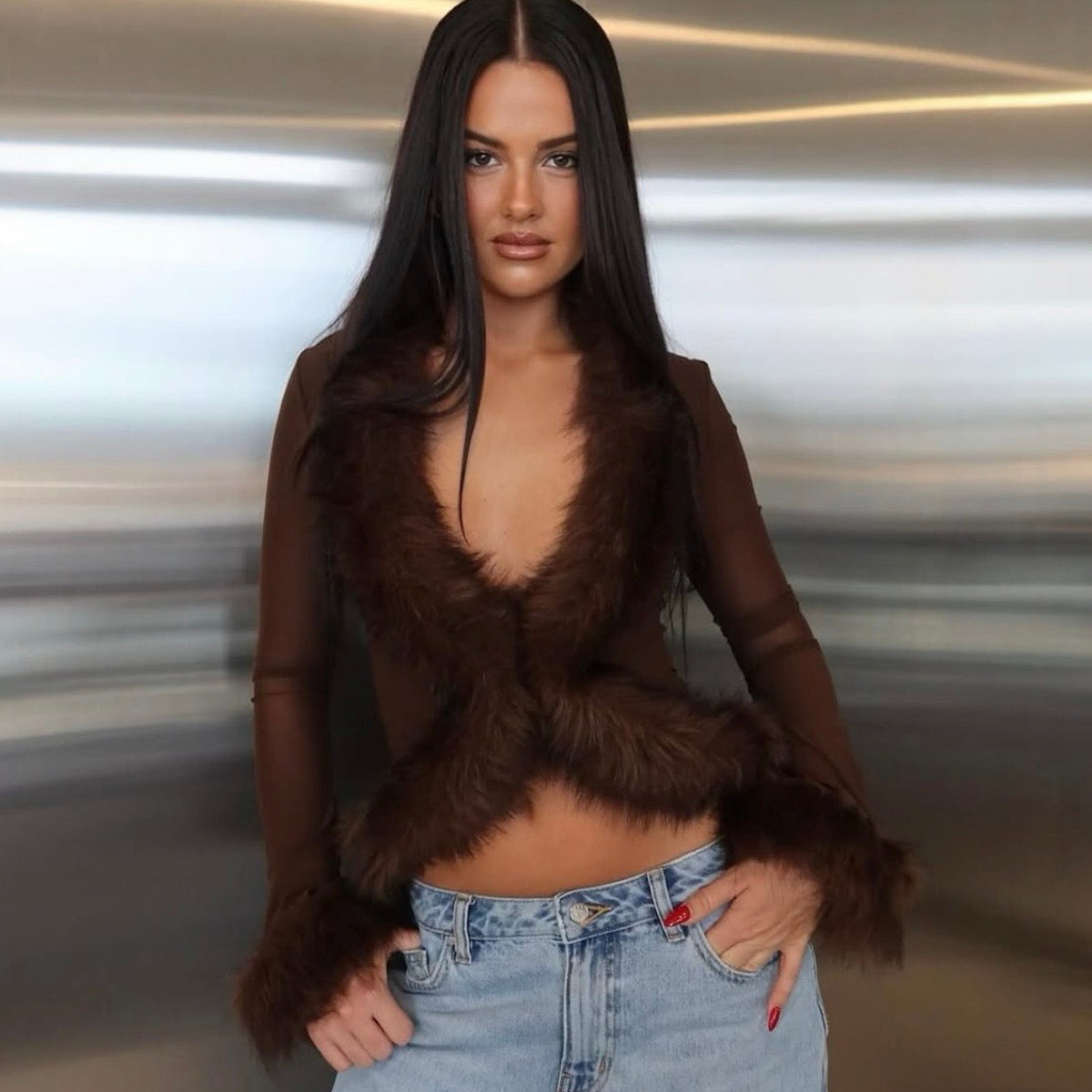 SHESADESIGNER Diya Fur Blouse