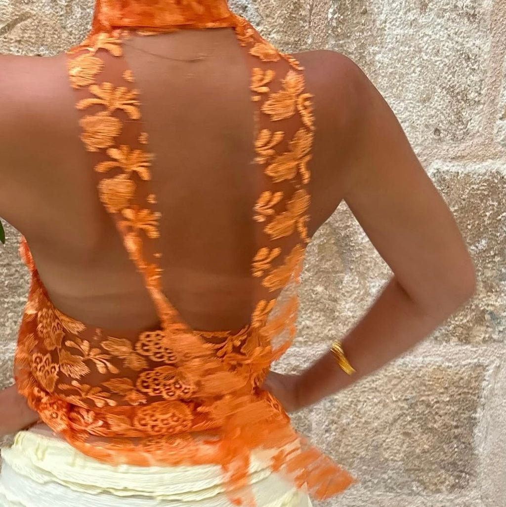 SIGNED & SEALED Tangerine Lace Top