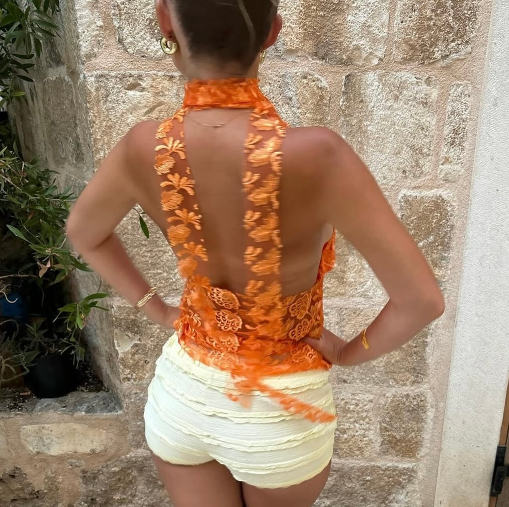 SIGNED & SEALED Tangerine Lace Top