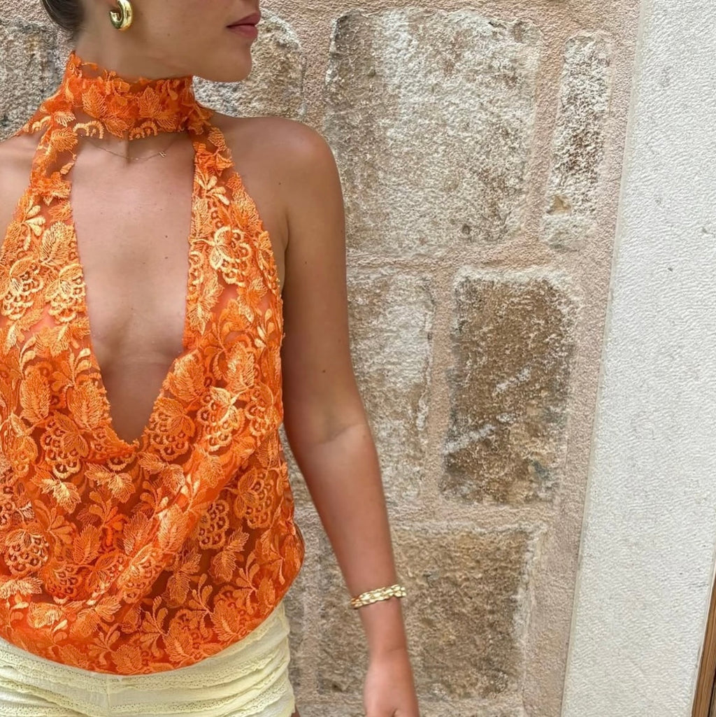 SIGNED & SEALED Tangerine Lace Top