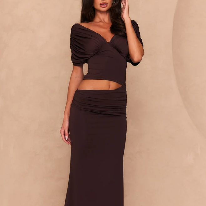 WHITE FOX I'm Your Girl Off Shoulder Maxi Dress